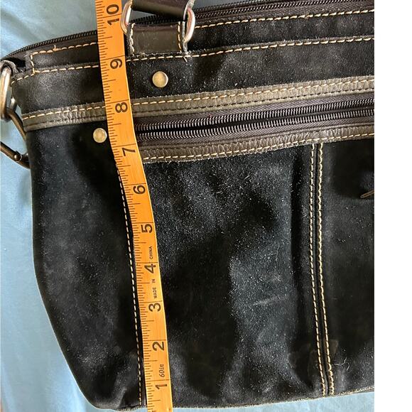 Fossil Black Suede Leather Boho Handbag Purse Studded Embossed - Picture 6 of 15